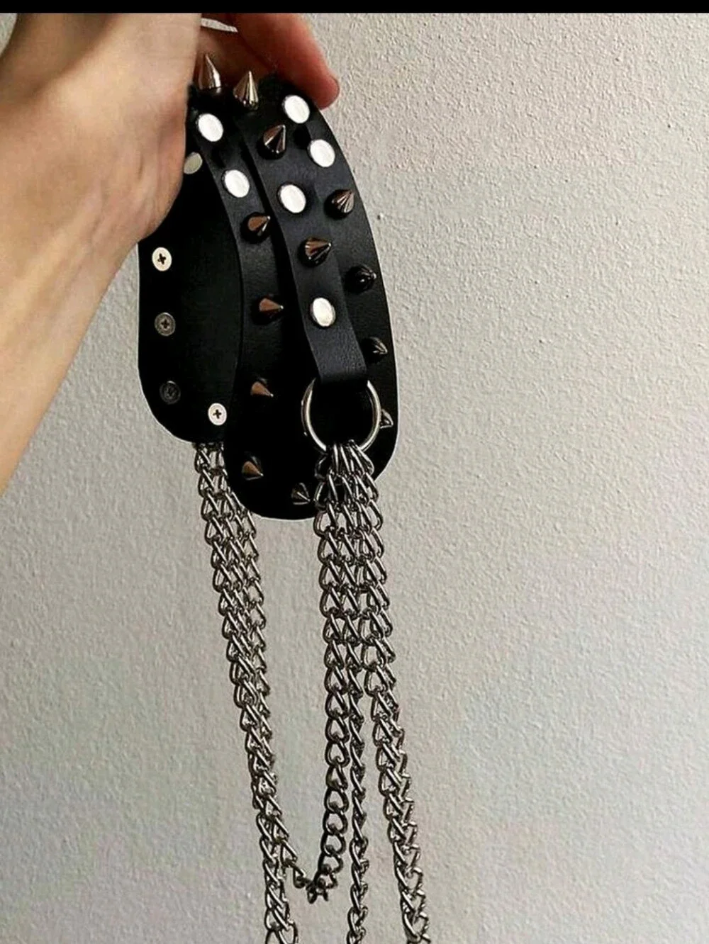 Spiked Leather Shoulder Harness with Silver Chains